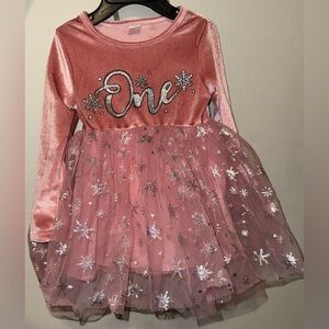 Pink Snowflake Kids ONE birthday Dress